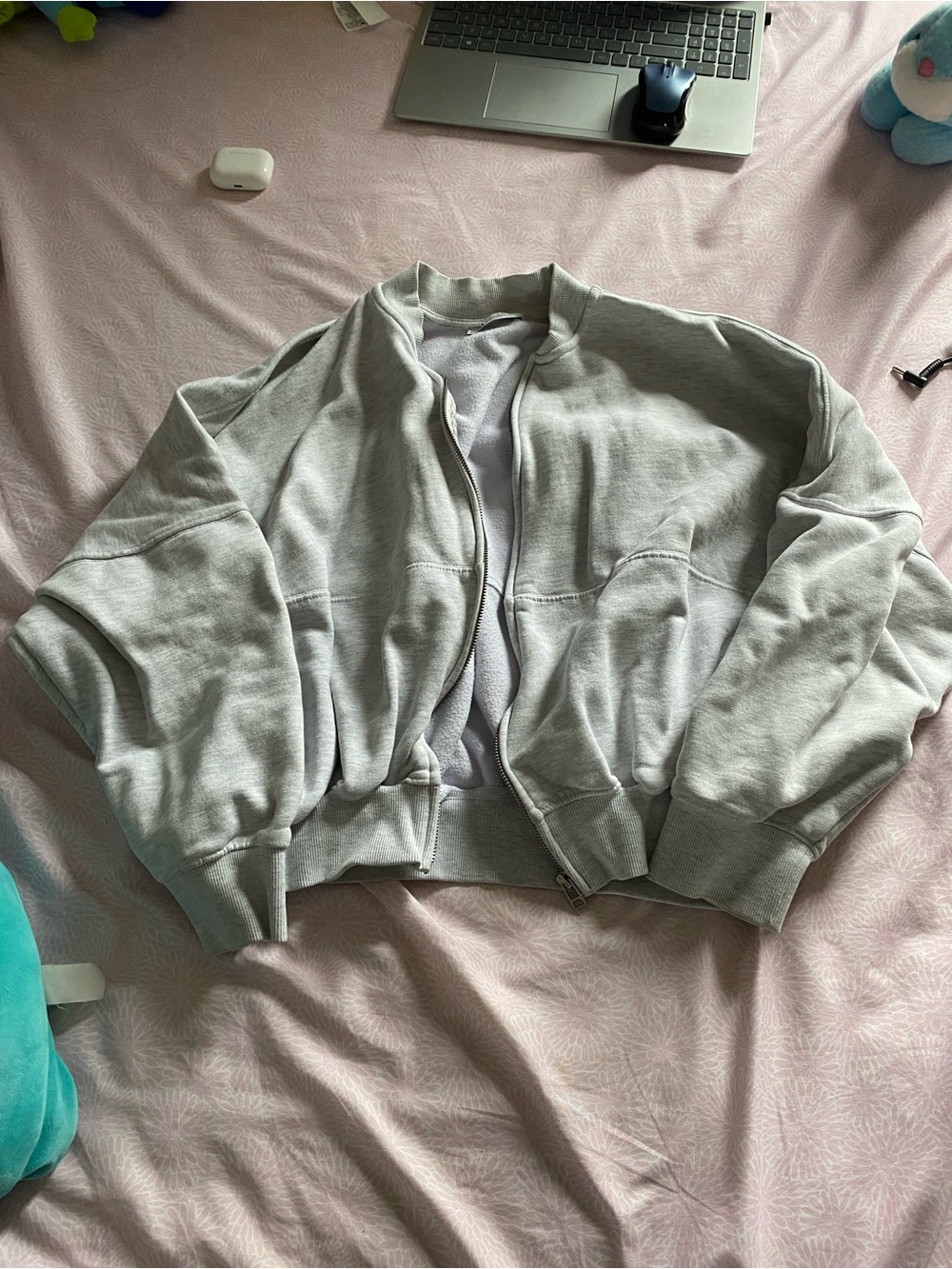 Zara Heather Grey Cropped Bomber Jacket
